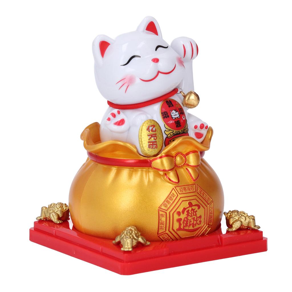 Lucky Cat Statue Automatic Waving Arm Solar Powered Wealth Welcoming Lucky Cat for Present Cash