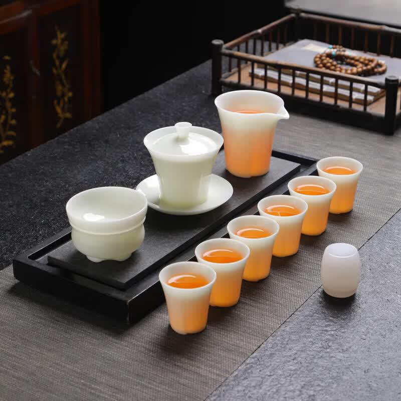 Tuopai 11-Piece Ice Crystal Jade Porcelain Gaiwan Tea Set