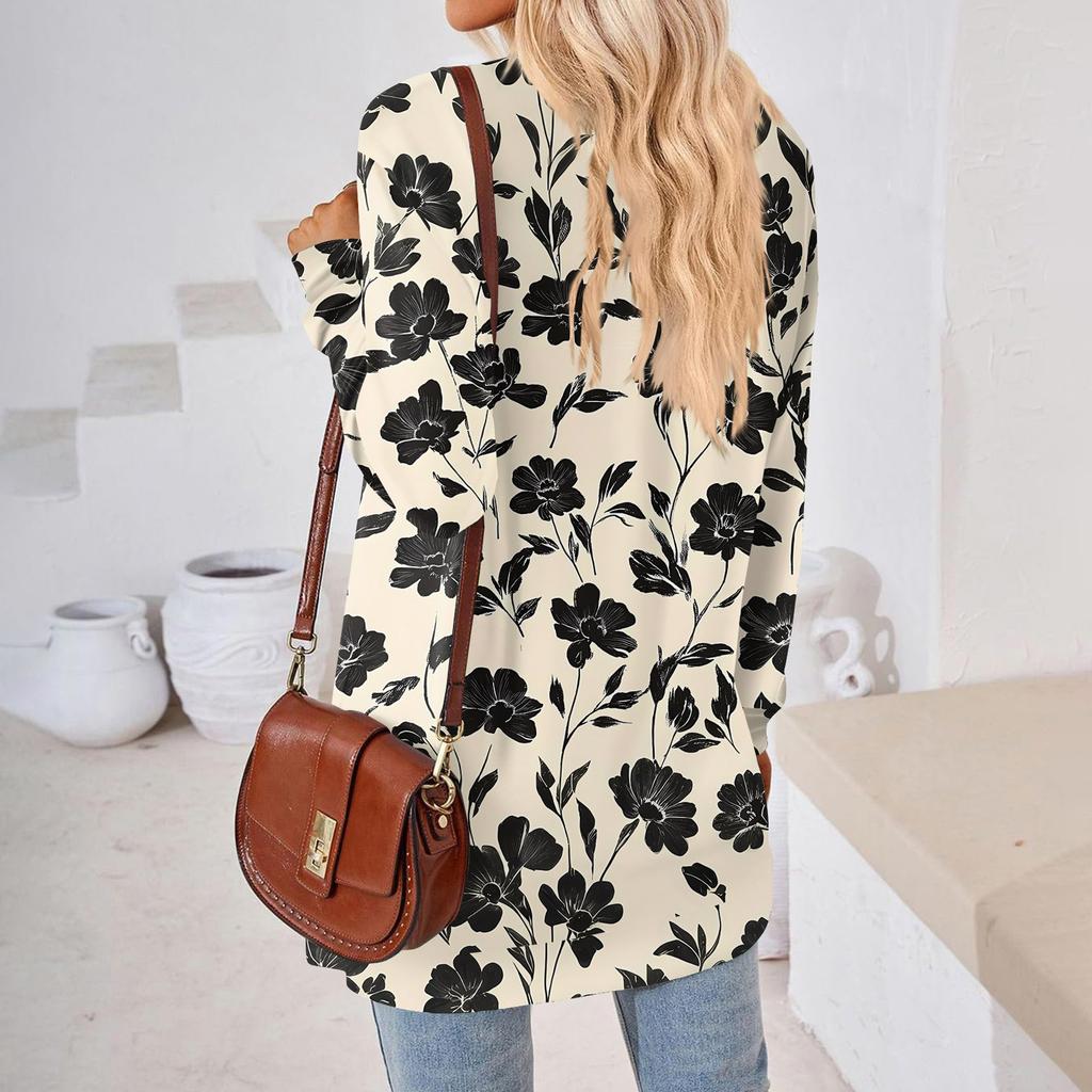 Womens Tops Loose V-neck Contrast Color Split Loose Long Sleeve T-shirt Women's Tops
