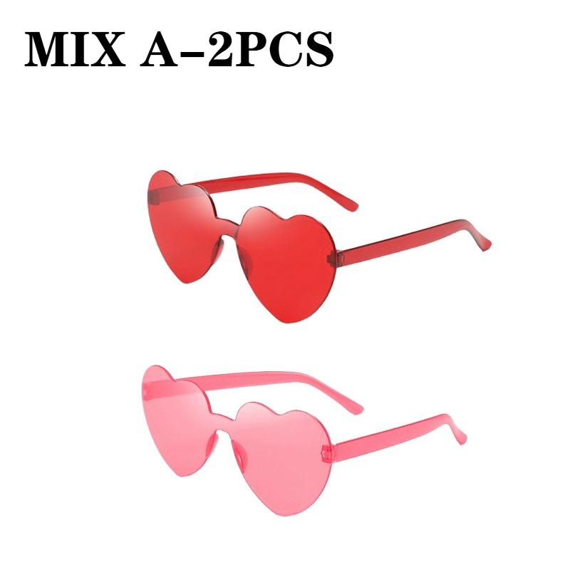 1/2/4PCS Heart Sunglasses for Women Men Rimless Eyewear UV400 Female Pink Green Yellow Blue Orange Purple Brown Sun Glasses