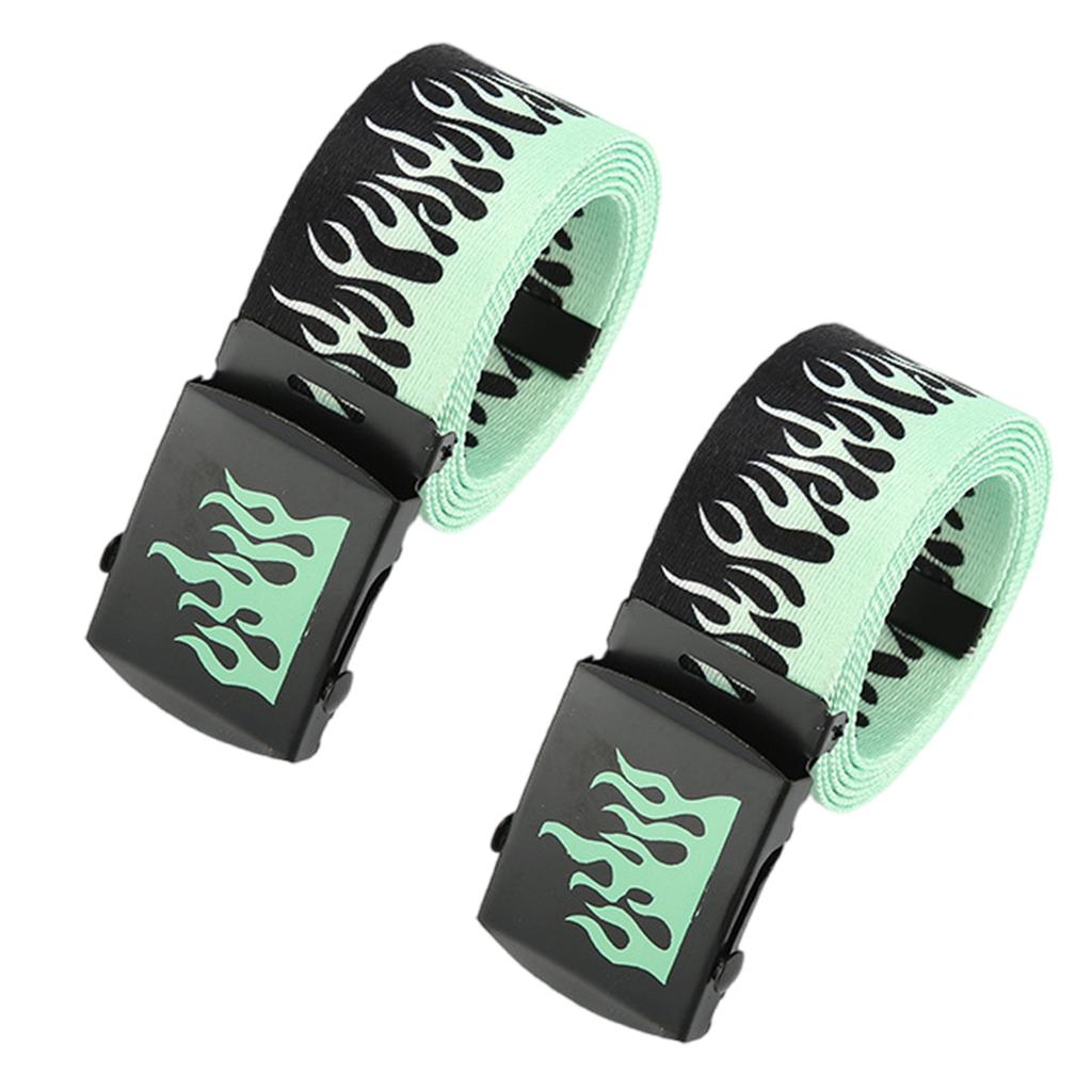Hip Hop Style Flame Pattern Belt With Metal Buckles Durable Weave Fabric Adjustable Waist Strap For Punk Fashion Enthusiasts