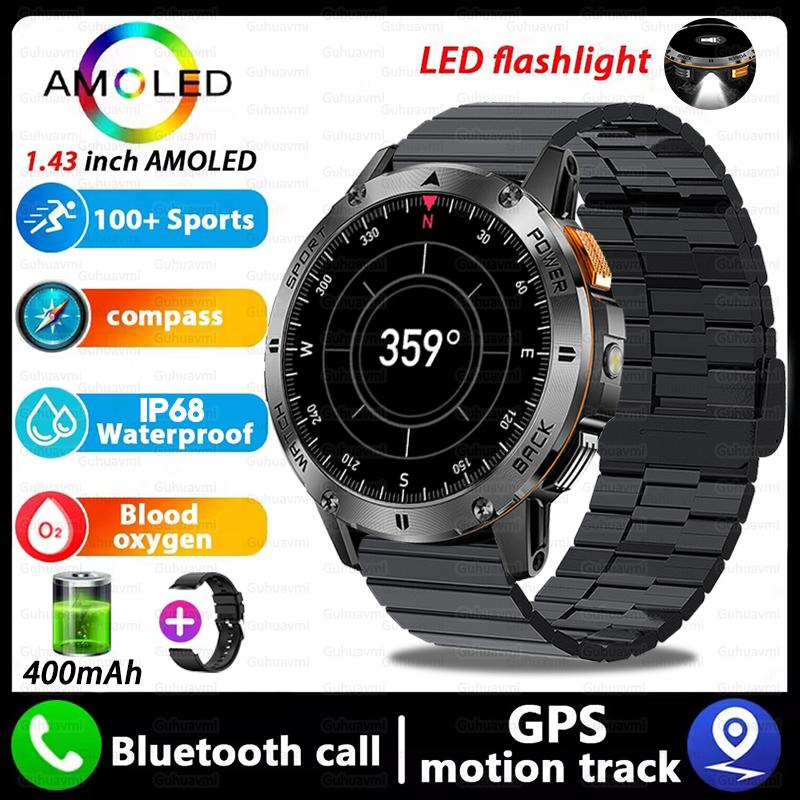 New GPS Outdoor Smartwatch 1.43'' AMOLED Display 100+ Sports Modes Voice Calling Smart Watch Men Military Grade Toughness Watch