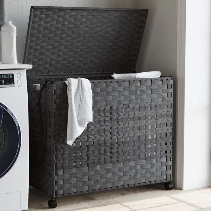 VidaXL Laundry Basket with Wheels Grey 66x35x60 Cm Woven Resin 372046