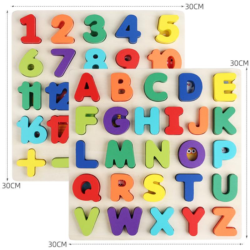 Holzspielzeug Englisches Groß- und Kleinschreibung Alphanumerisches Formen-Zuordnungs-Puzzle