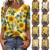 Women's Fashionable Casual Round Neck Three-Quarter Sleeve Printed T-Shirt Top