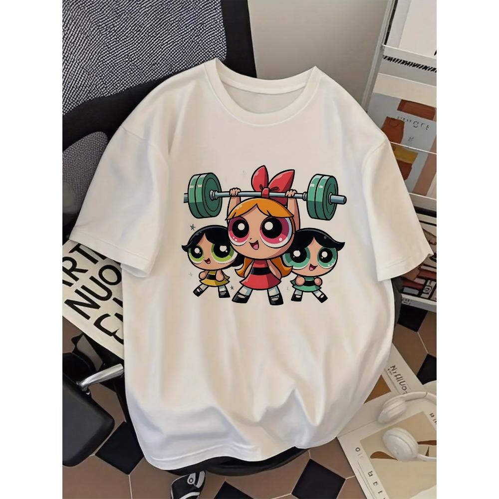 Girls Super Powerful Blouse Training Harajuku Short Sleeve Casual Women's T-shirt Clothing Street Tops Tees Aesthetic Clothes