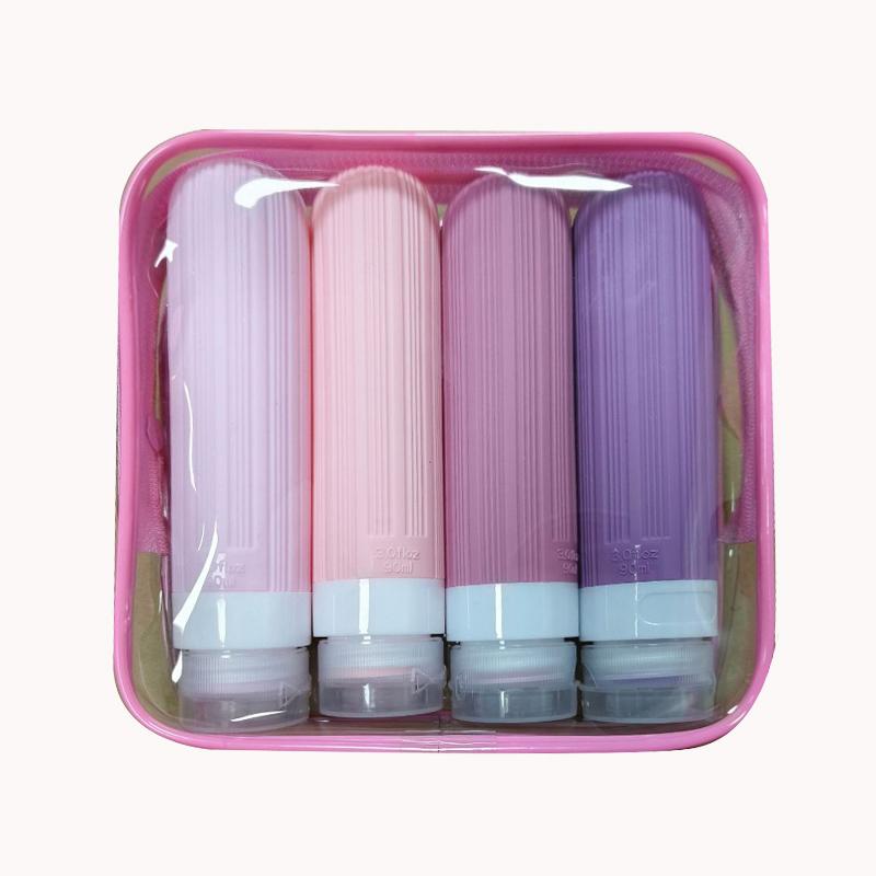 

4 шт., 90 мл, набор многоразовых бутылок для путешествий, лосьон, шампунь, гель для душа, тюбик для розлива косметики, пустой контейнер для жидкости, портативный инструмент