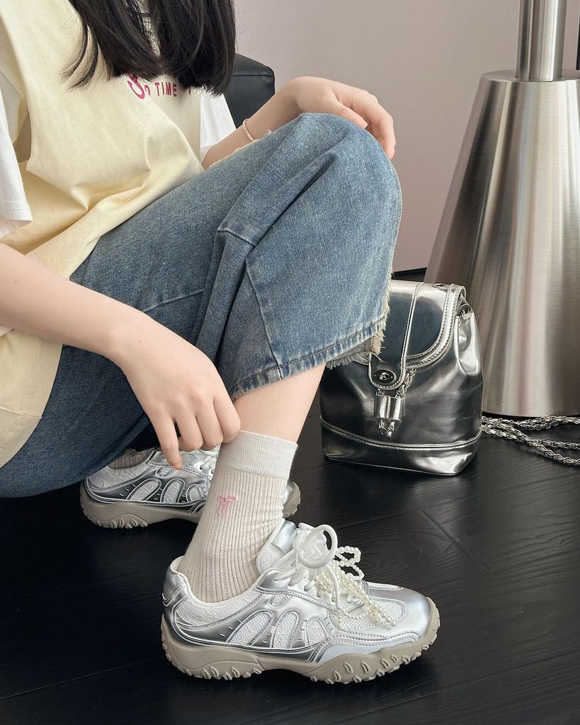 2025 Herfst Dexun Schoenen Dames Maanvormige Zool Mode Veelzijdig Veters Parel Casual Ademend Dexun Schoenen Dames Forrest Gump Schoenen