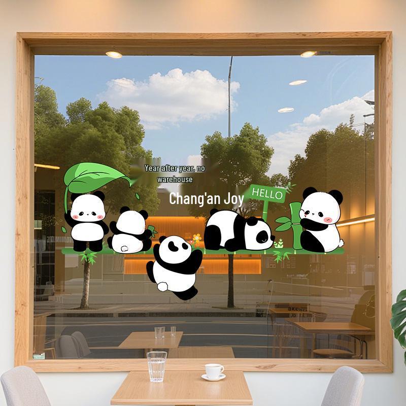 

Panda Sliding Door Anti-Collision Sticker with Green Plants Design for Glass Windows 60x30 cm
