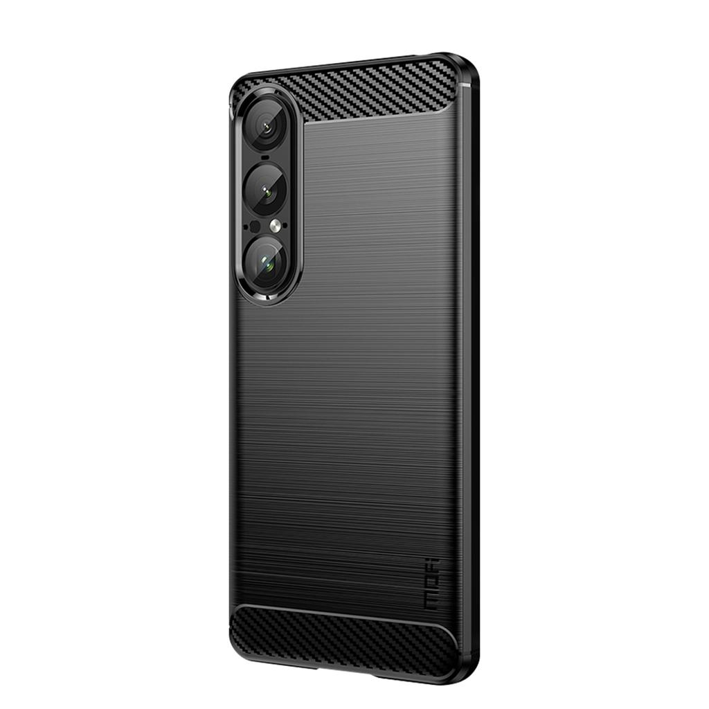 For Sony Xperia 1 VII Back Cover MOFI Brushed Texture Carbon Fiber Soft TPU Case