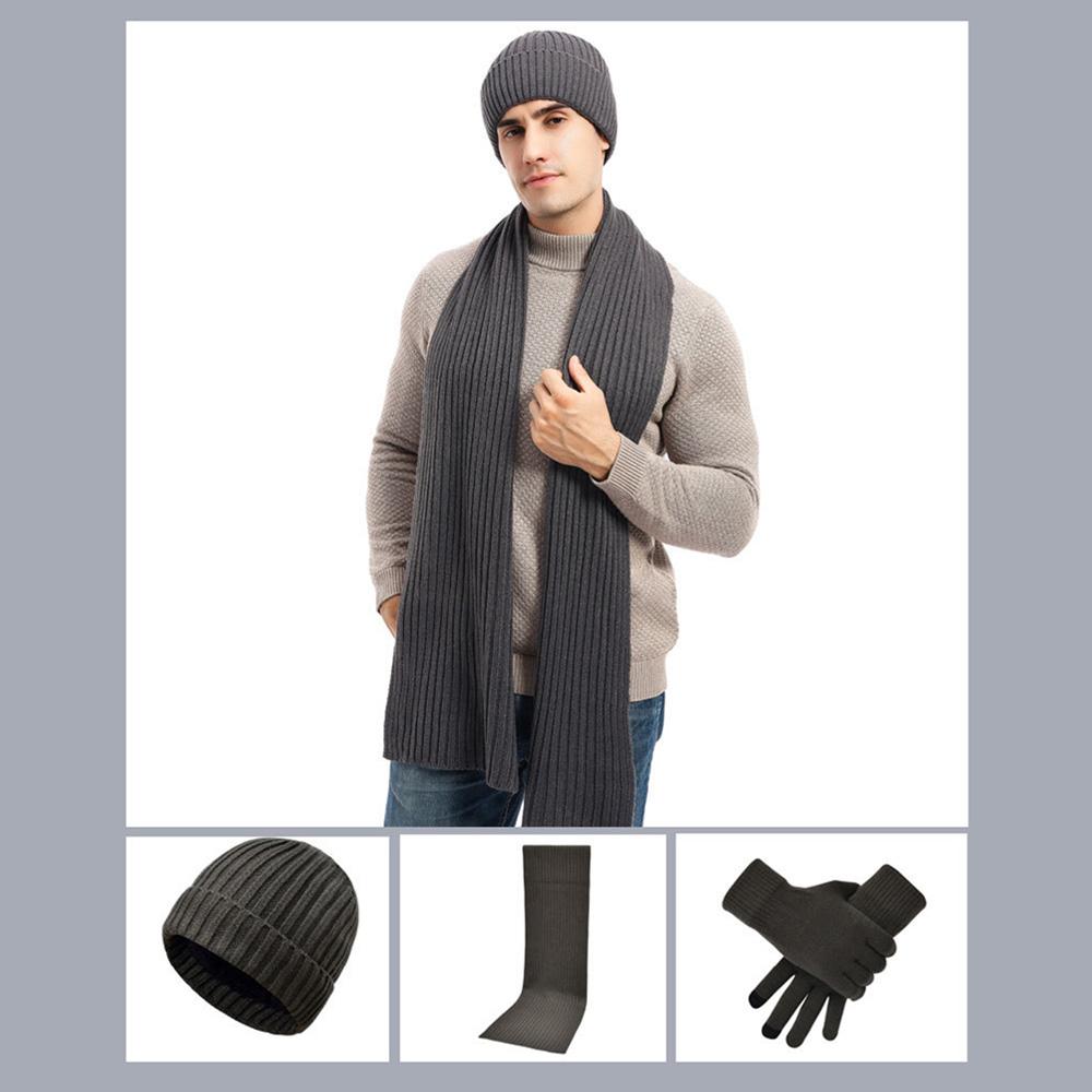 Thickened Beanies Scarf Gloves Set Fleece-lined Touchscreen Gloves 3 In 1 Set  for Women & Men
