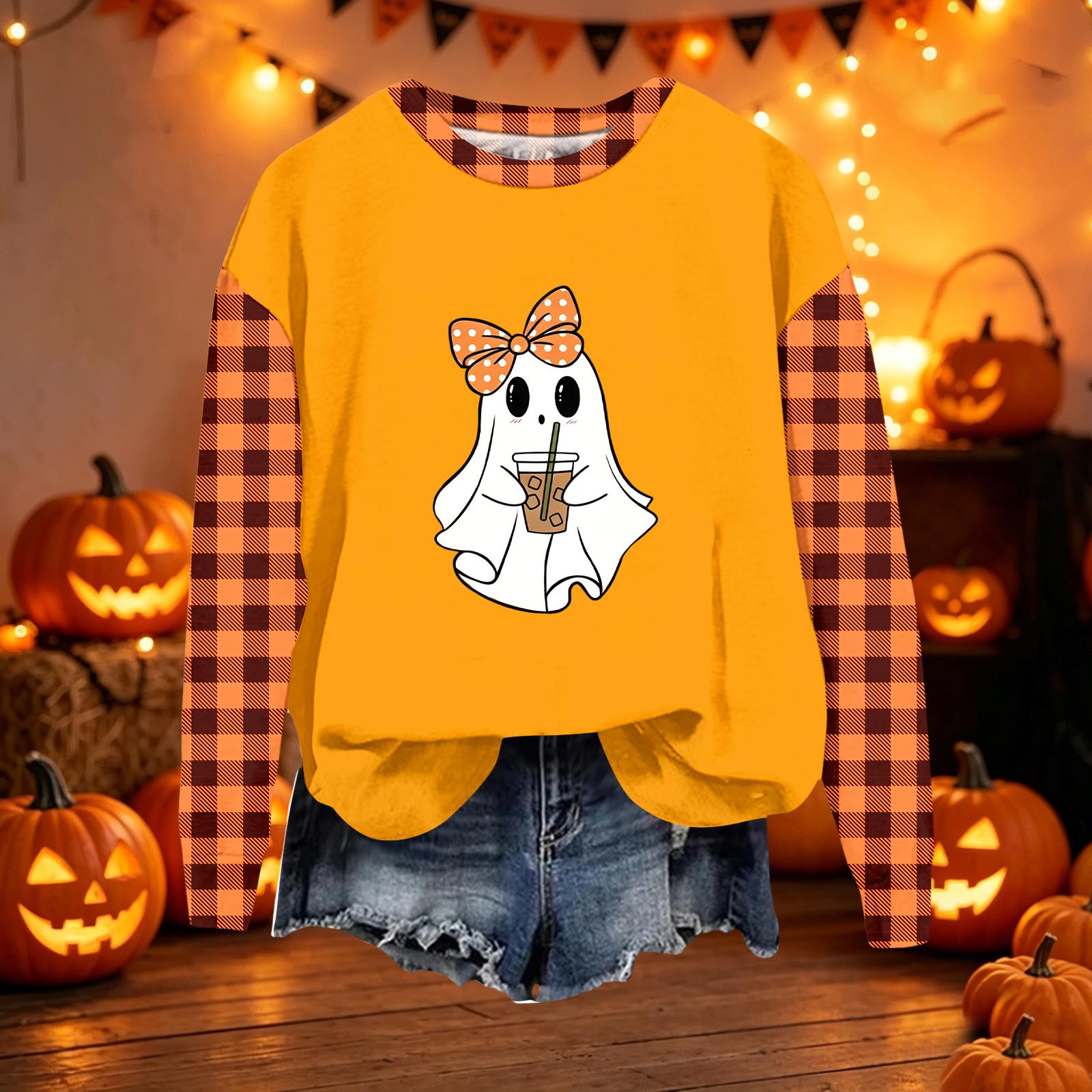 Women s Casual Long Sleeve Loose Fit Halloween Printed Sweatshirt S