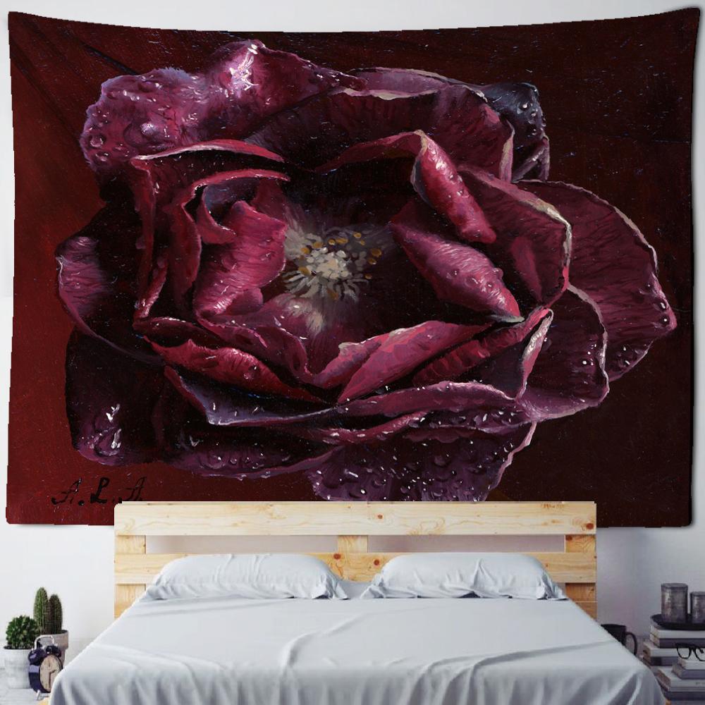 Einfache Europäische Blumen- und Frucht-Ölgemälde-Wandteppich Psychedelische Kunst Schlafzimmer Wohnzimmer Heimdeko Wandbehang