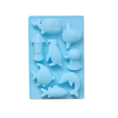 Molde de silicone para bolo com 8 furos, forma de baleia, golfinho, peixe, pinguim, chocolate, sabonete, fondant, moldes para bolo, confeitaria
