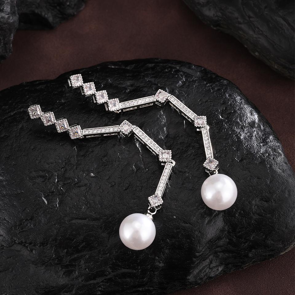 ZAKOL Elegant Imitation Zircons Long Dangle Earrings for Women Sliver Color Luxury Wedding Zircon Bridal Ear Accessories