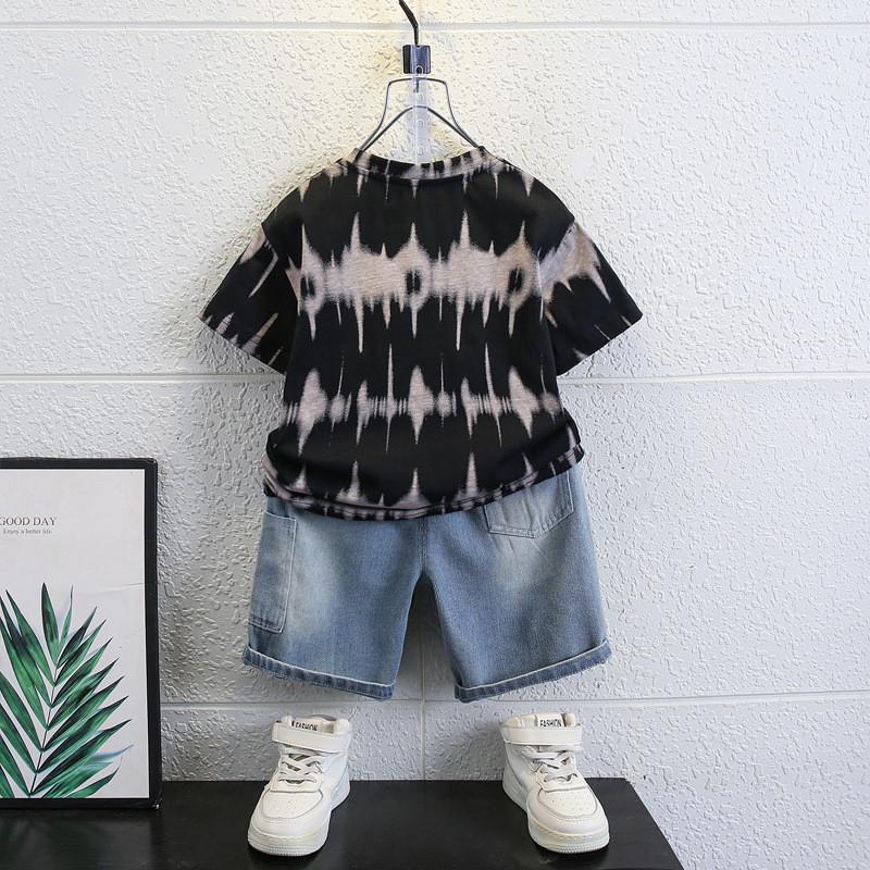 Trendy Boys Summer Short Sleeve Outfit With Stylish Denim Shorts For Kids 3 To 8 Years Old