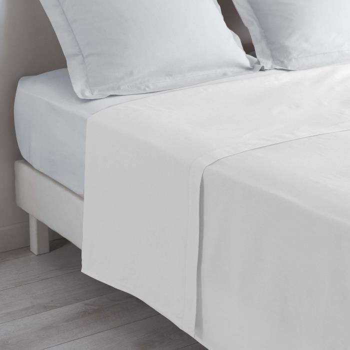 Drap Plat 1 Place - 100 % Coton - 180 x 290 cm - Uni - Très doux - Lavable
