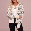 Women's Fashionable Round Neck Long Sleeved Heart-shaped Contrasting Button Casual Sweater Jacket