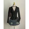 Women's Point Collar Long Sleeve Blouse Fitted Elegant Wrap Tie Side Casual Top