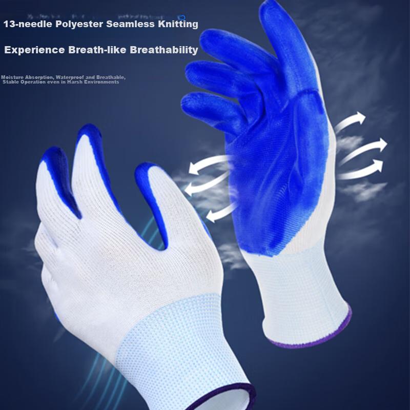 Nitrile Rubber Work Gloves, 12 Pairs/pack, Wear-Resistant, Oil-Resistant, Waterproof Coated Gloves, Protective Gloves