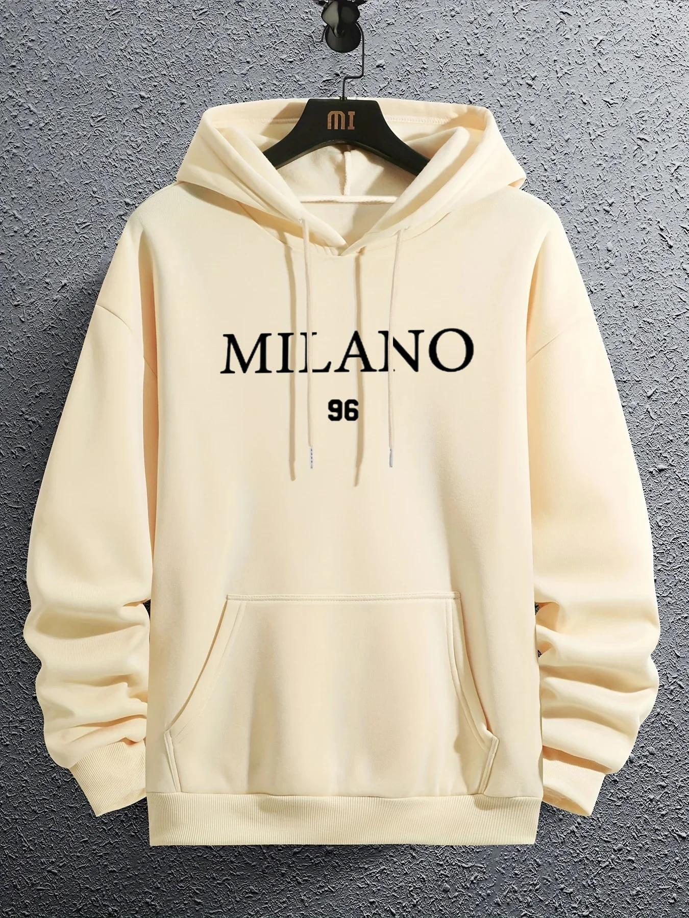 

Sudadera de manga larga con capucha para hombre, jersey de lana estampado MILANO 96, informal, holgado, a la moda, para otoño 3XL