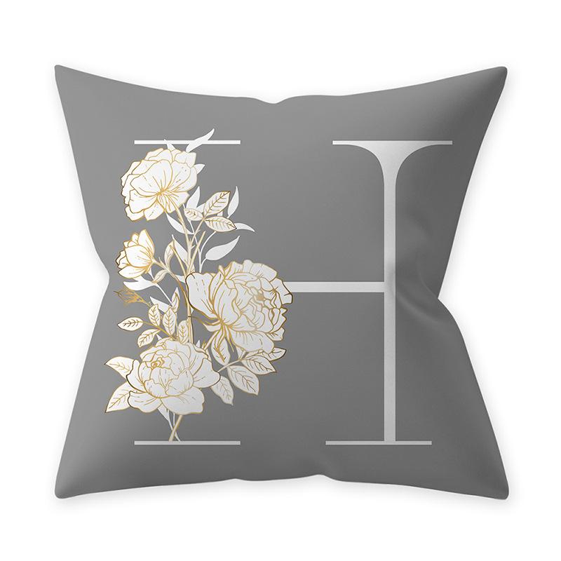 Decorative 45x45 Letter Gray Cushion Customizable Polyester Throw Pillow White Yellow Flowers Pillowcase Nordic Home Decor