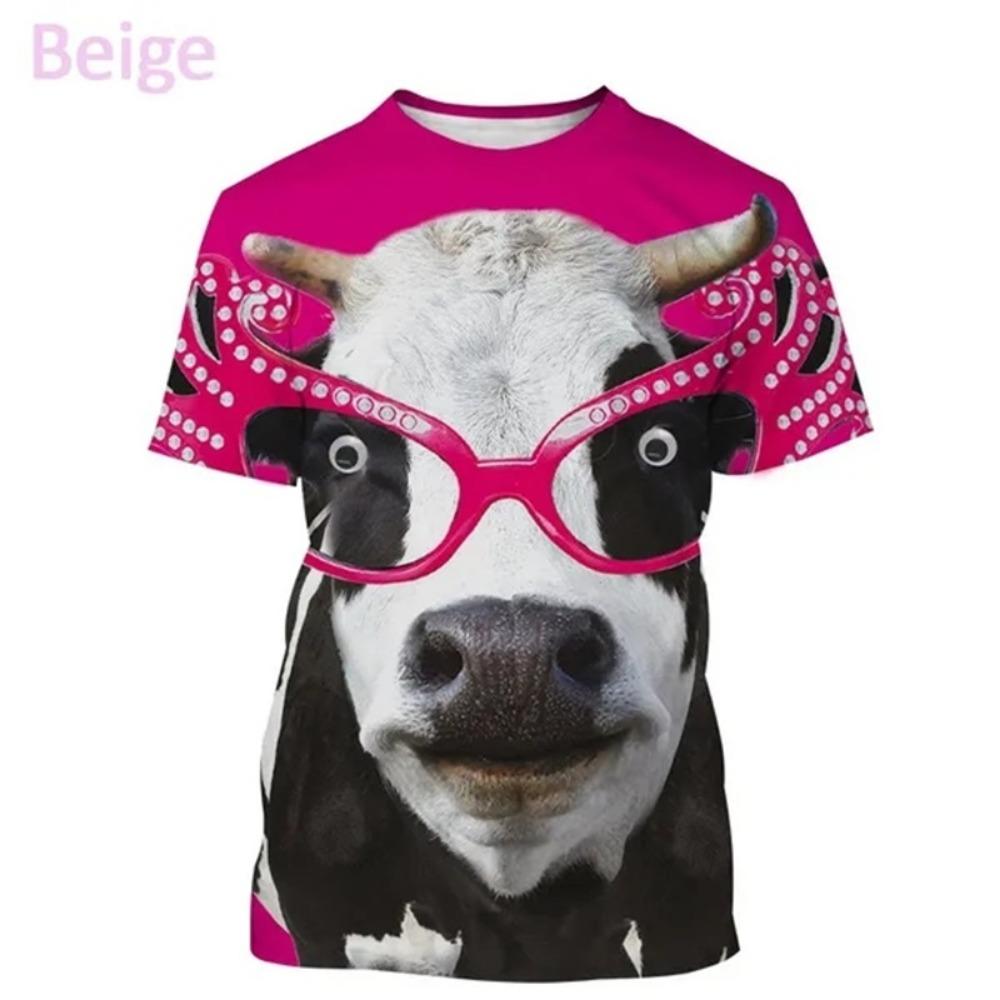3D Printing Cow Animal Graphic T Shirts Men Funny Retro Short Sleeve T-Shirt O-Neck Full Print Idyllic Tee Tops Streetwear