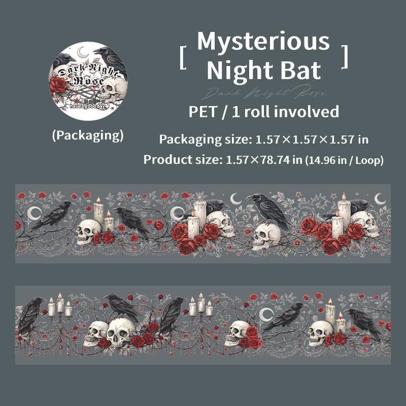 1Roll Halloween Gothic Rose Skeleton Washi Tape For Scrapbooking DIY, Journal Decoration, Phone Case Notebook Decor