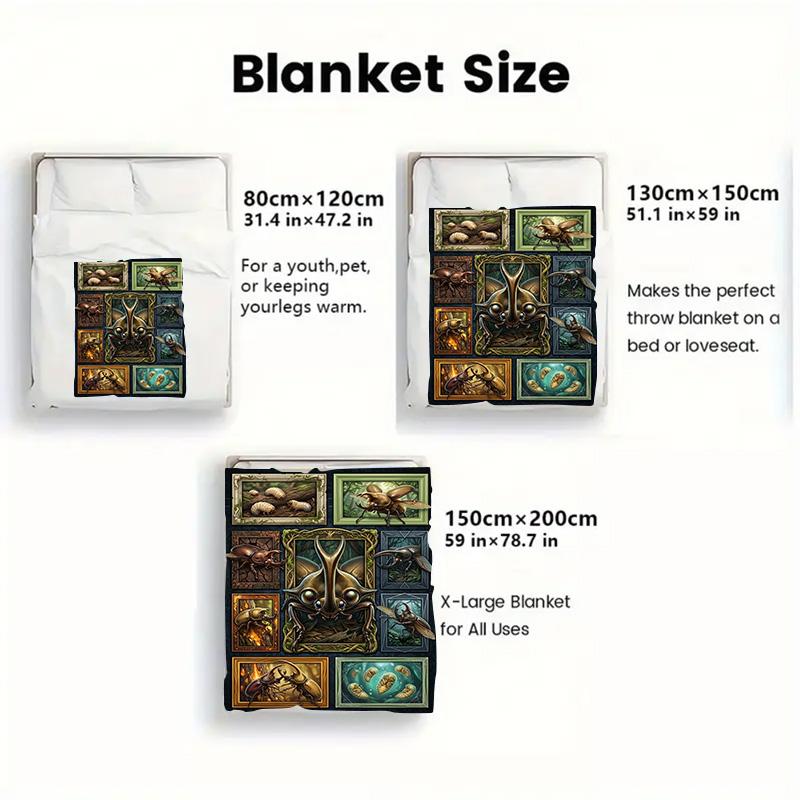 Insect Collection 2D Flat Pattern Flannel Blanket, High quality All Seasons, Home Decor, Warmth and Comfort, Perfect for Christmas Gifts.