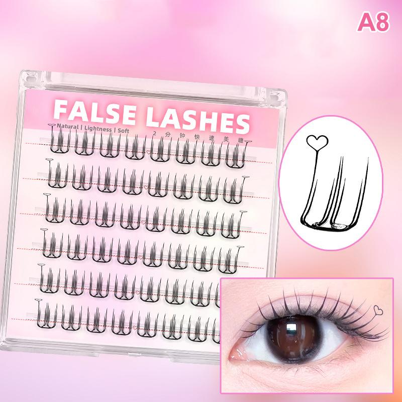 

6 Rows Dense Natural False Eyelashes No Glue Need Segmented Eyelash Extension Eye-Lifting Effect Women S Curling Eyelash Cluster A8