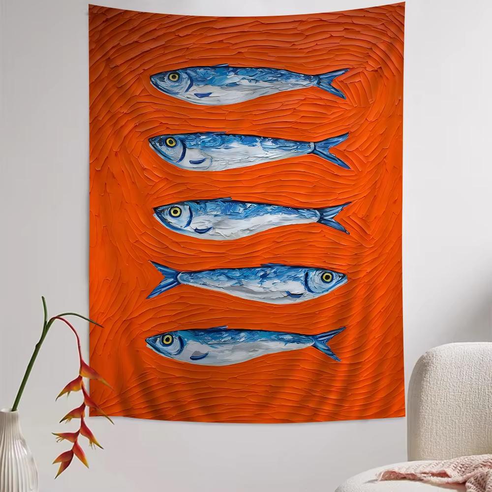 Colorful Sardine Lobster Fish Tapestry Bohemian Japanese Ocean Wall Hanging for Living Room Home Dorm Room Decor Gift