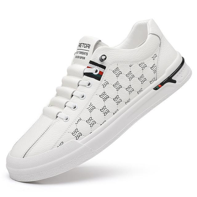 Spring Shoes for Men Genuine Leather Casual Shoes Fashion Knurling Flat Skateboard Shoes Youth Lace-up Sneakers