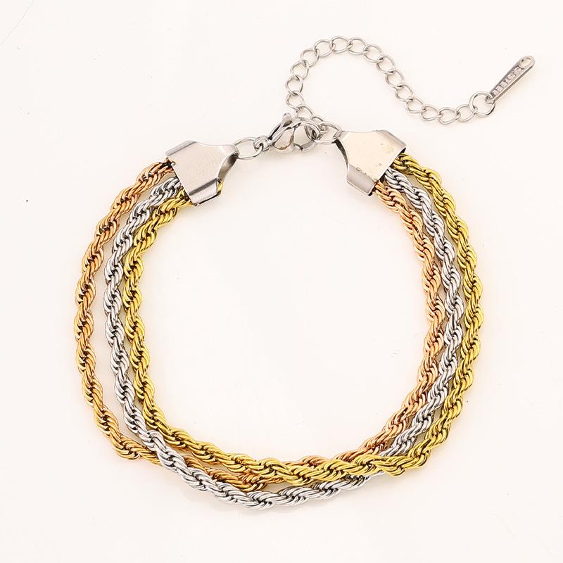 Popular twist , titanium steel does not fade, fashionable jewelry, new three-layer , girls' advanced sense