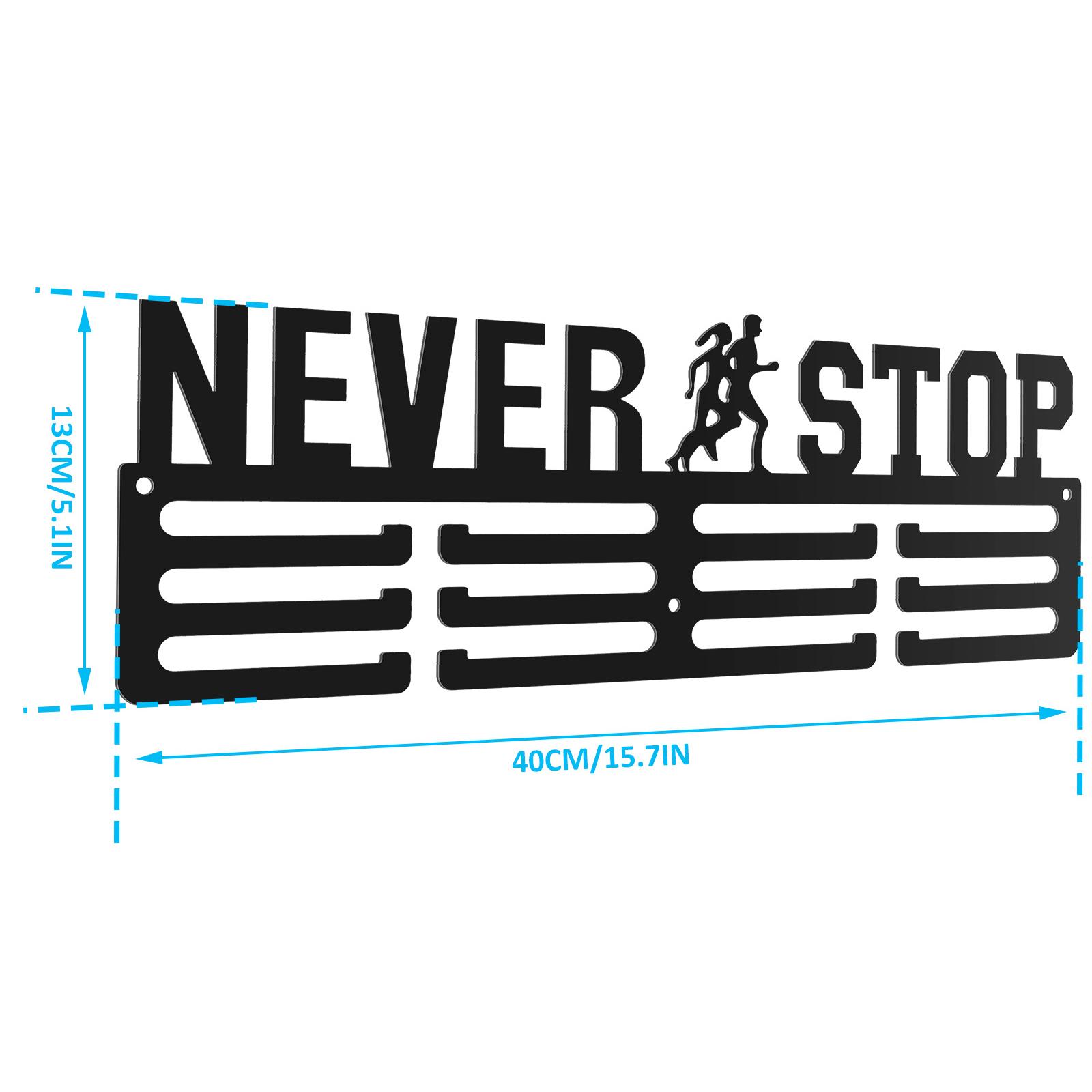 

Medal Hanger Display Wall Mount Metal Trophy Rack Easy to Install Hanger with Inspirational Words Iron Honor NEVER GIVE UP