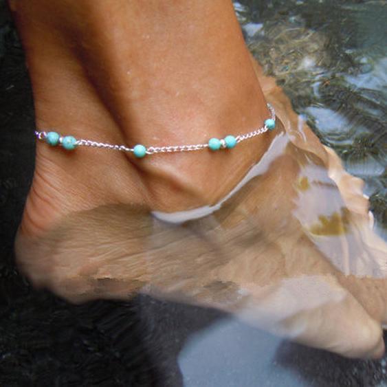 Geometric Style Foot Jewelry With Handmade Turquoise Beads For Travel Gift
