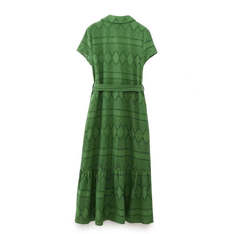 Spring Collection: Women's European & American Holiday Embroidered Shirt Dress