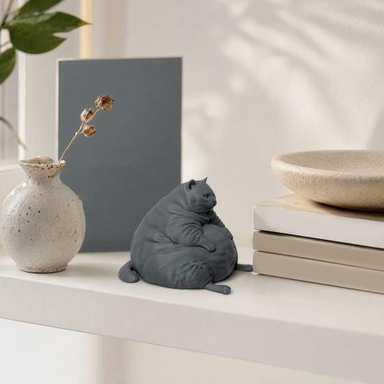 Adorno de Gato Duradero Figurina Gordita Impresa en 3D, Estatua Moderna Sentada para Modelo Decorativo Decoración de Escritorio, Adorno Coleccionable con Forma de Animal, Regalo para Amantes