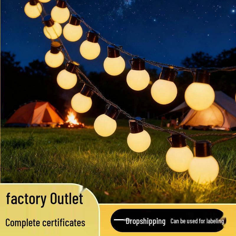 Waterproof Outdoor LED Solar String Lights - High Brightness G50 Bulbs for Camping, Courtyard, and Christmas Decor