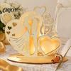 Rustic Wood Carving Art Wooden Couple Ornaments with LED Lights, Romantic Statue Heart Atmospheric Wedding Table Centerpiece Design, Warm Glow