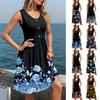 Women Casual Sleeveless Summer Dresses  Spring Crewneck Patchwork Boho Floral  Cocktail Party  Dress