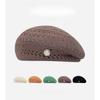 Summer Moss Green Retro Hollow-Out Knitted Beret Women Face-Slimming Trendy Artist Hat Painter Cap Female