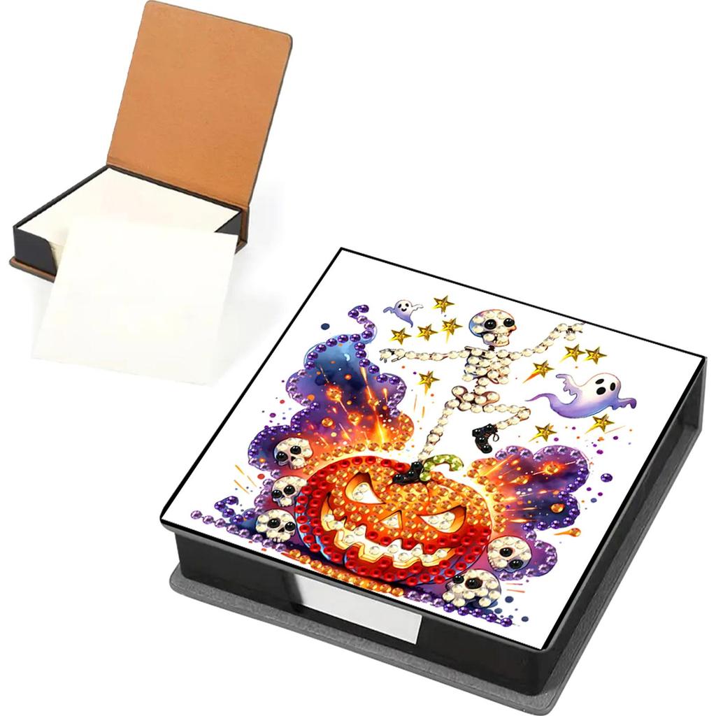 5D DIY PU Diamond Painting Notecard Box Mosaic Kit Gem Painting Memo Pad Holder Self Adhesive Crystal Note Box for Home Office