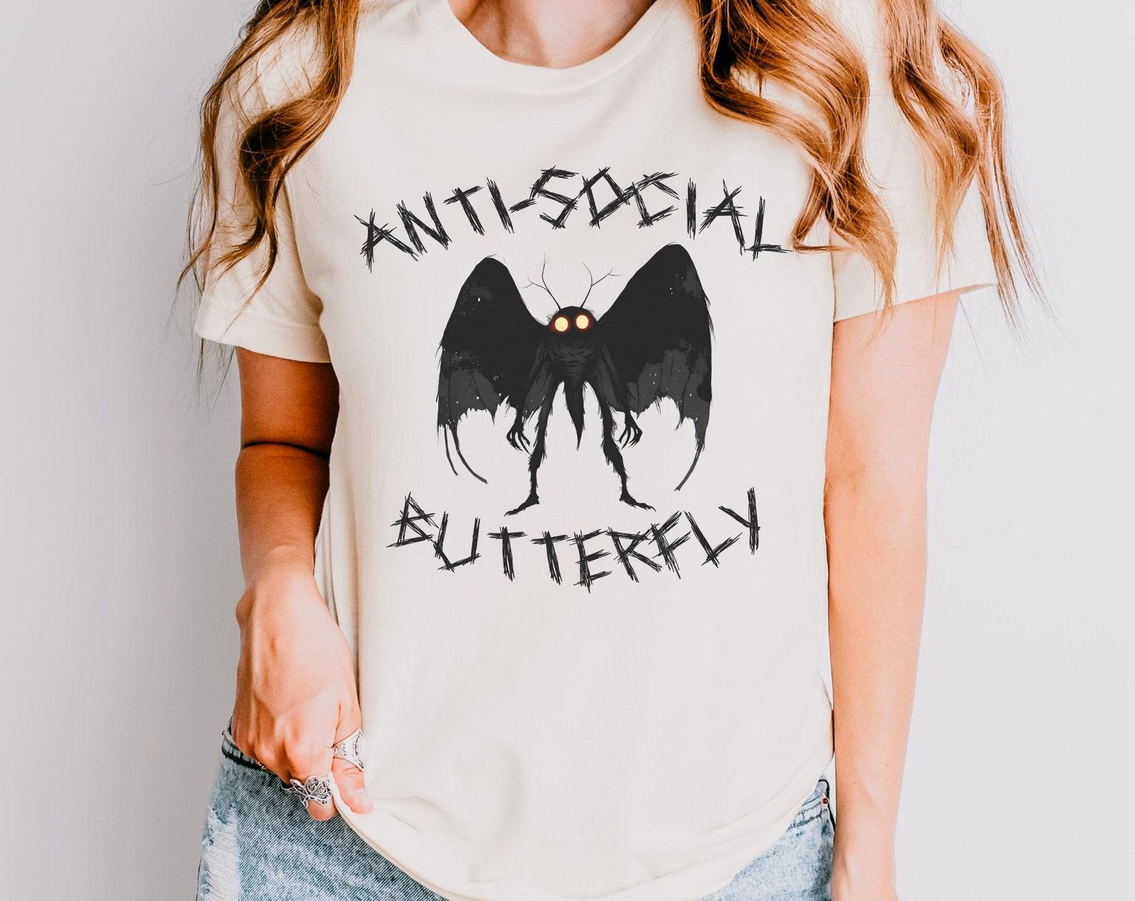 Mothman Anti-Social Butterfly shirt | Gothic Humor Cryptid Graphic Tee S