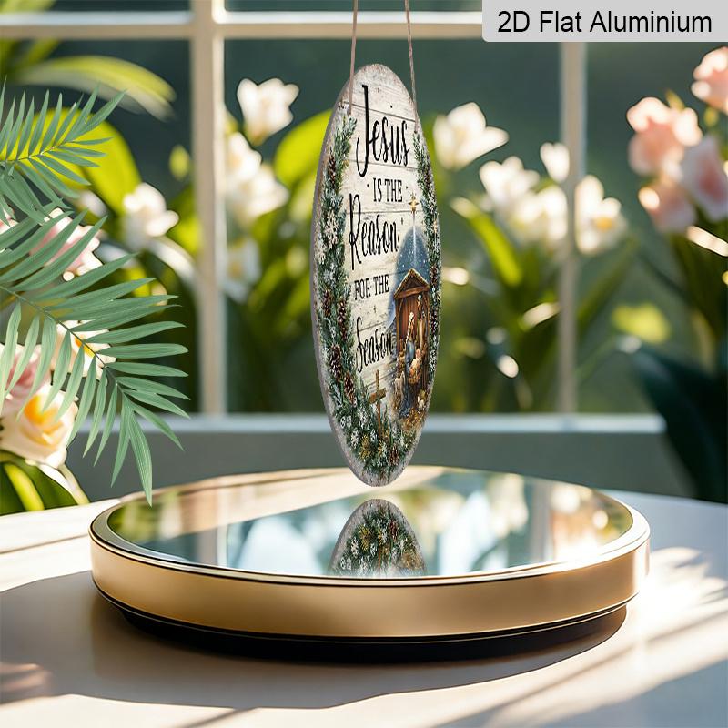 2D Flat, 1pc Round Jesus Nativity Aluminum Wall Decor - Christmas Decoration with Nativity Scene, Suitable for Home, Living Room, Church, Patio