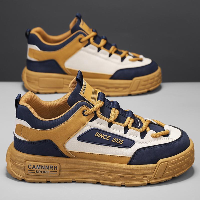 Men's shoes autumn 2024 new Korean version of men's sports and leisure trend versatile leather surface non-slip thick sole heightening board shoes