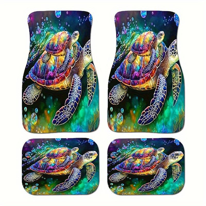 4pcs Set of Colorful Turtle-Patterned Car Floor MATS, Crystal Velvet Anti Slip Design, Universal 4pcs Set, Decorate The Interior Space