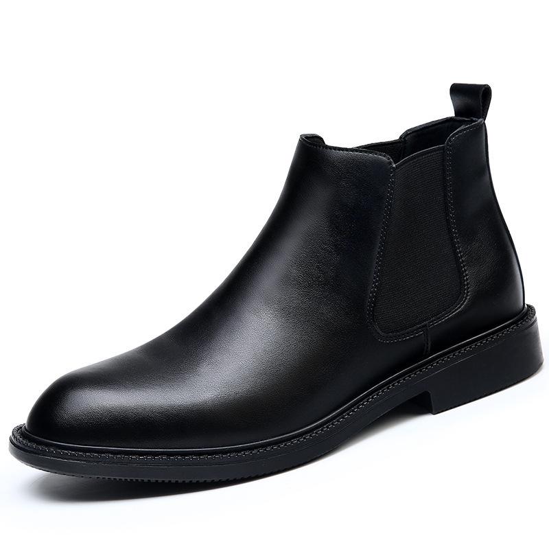 

Men Chelsea Boots Leather Luxury Brand Male Ankle Shoes Casual Handmade Men Chelsea Boots Formal Dress Slip on Shoes 38 чёрный