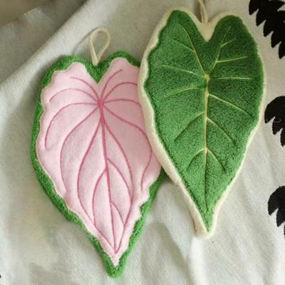Plant Leaf Hand Towel, Hanging Type Kitchen Bathroom,Portable Towel Rag Water Suction Cleaning Plant Handkerchief Towels