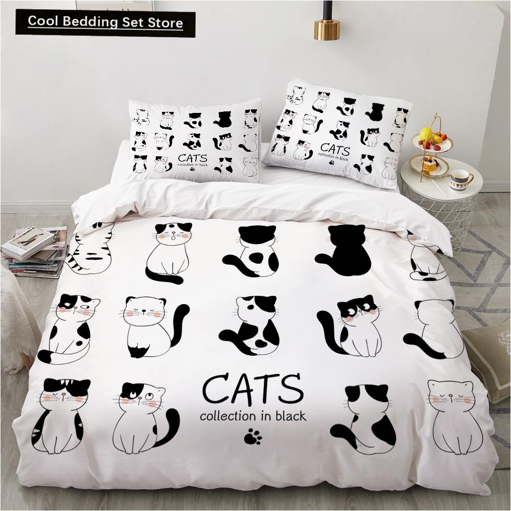 Animal Kitty King Queen Duvet Cover Lovely Pet Cat bedding set Cartoon Quilt Cover 2/3pcs Colorful Polyester Comforter Cover