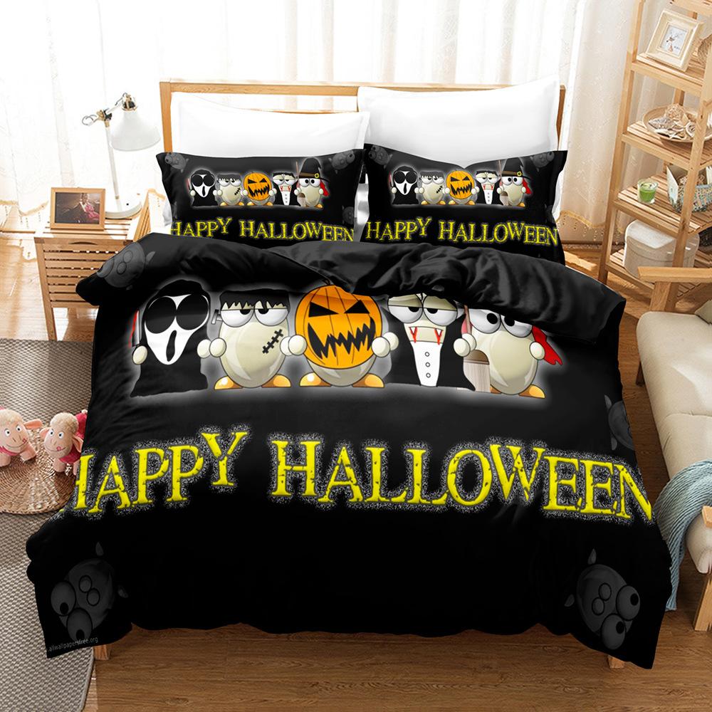 Halloween Duvet Cover Set Funny Cartoon Witches Hat Ghosts Bat Full Moon Cat Bedding Set King Size 2/3pcs Polyester Quilt Cover